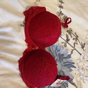 Red lace add 2 cup sizes push up bra